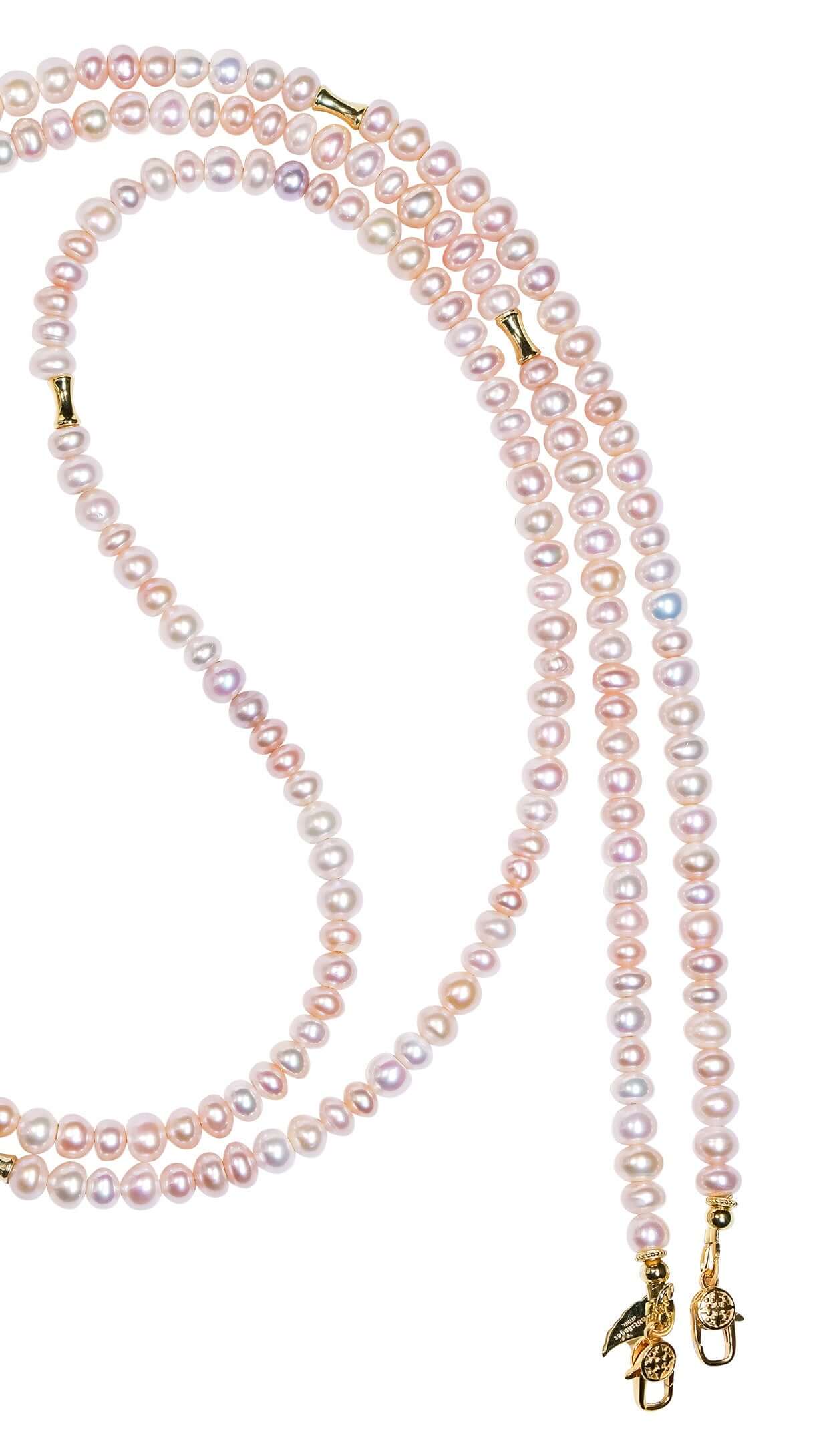 Candy pearl cross-body phone strap necklace with 925 silver accents, featuring soft hues and elegant design.