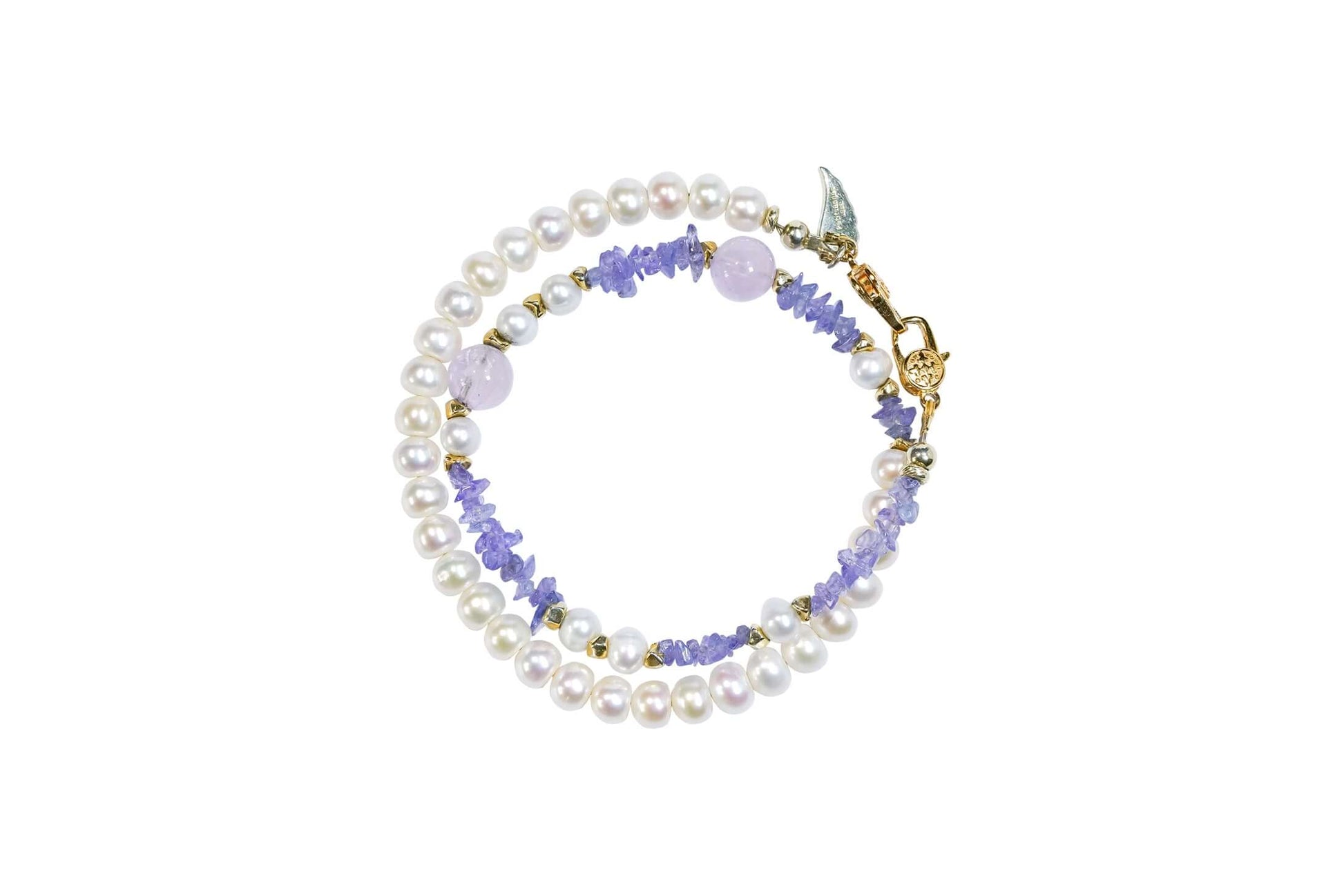 Pearl-Tanzanite-Lavender Amethyst-Silver Phone Charm/Bracelet, versatile two way accessory, elegant design.