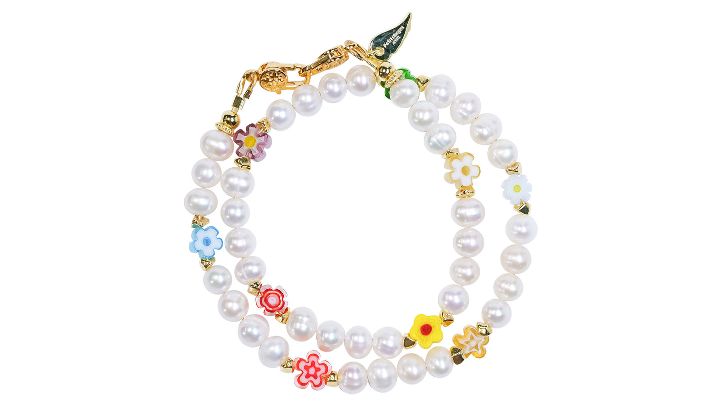 Pearl-Flower Glass Bead Charm/ Bracelet