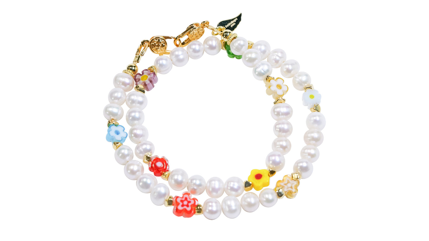 Pearl-Flower Glass Bead Charm/ Bracelet