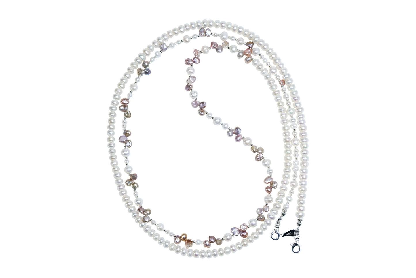 White Pearl-Petal Purple Pearl Phone Strap/Necklace, elegant 2-in-1 design, stylish phone accessory and necklace.