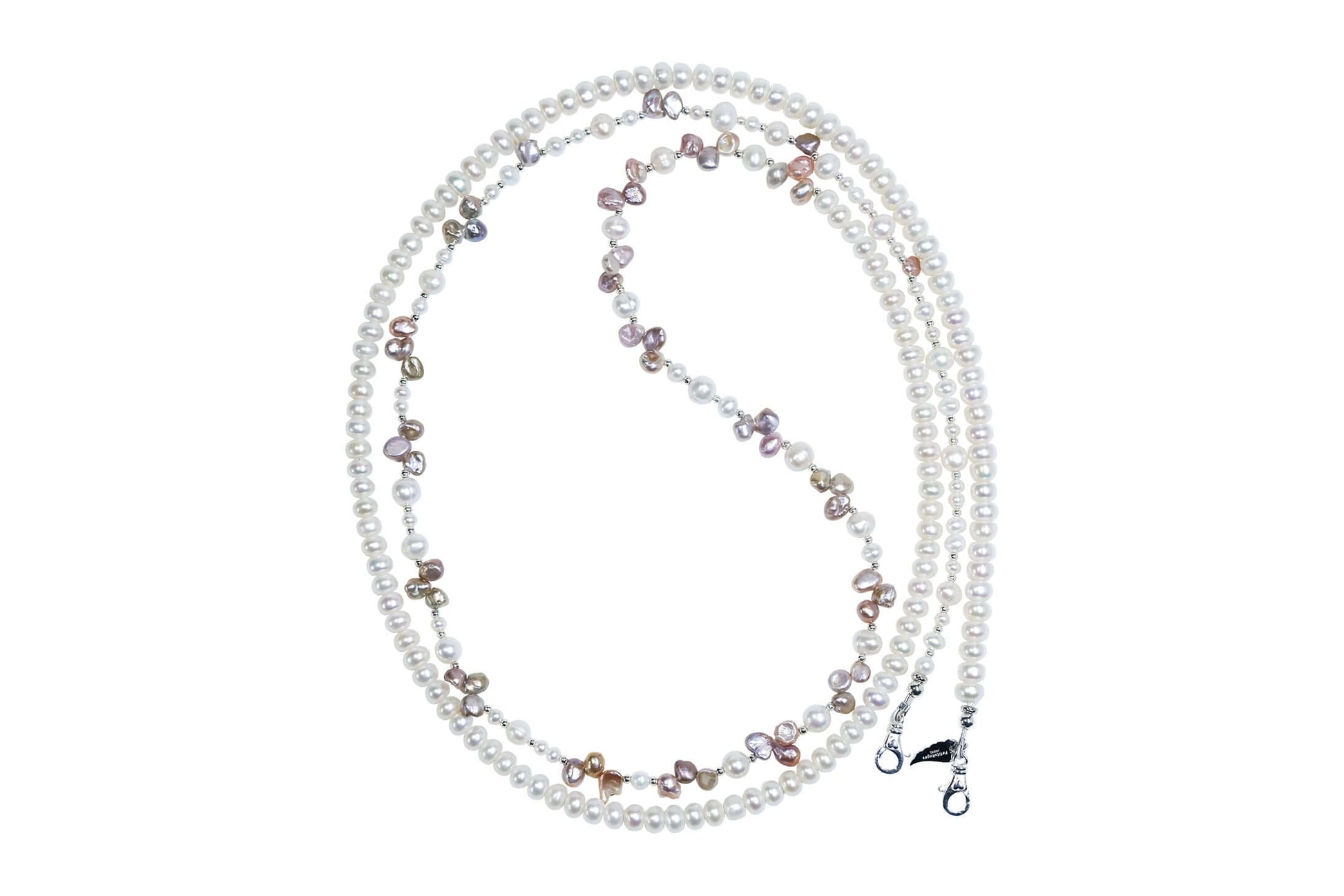 White Pearl-Petal Purple Pearl Phone Strap/Necklace, elegant 2-in-1 design, stylish phone accessory and necklace.