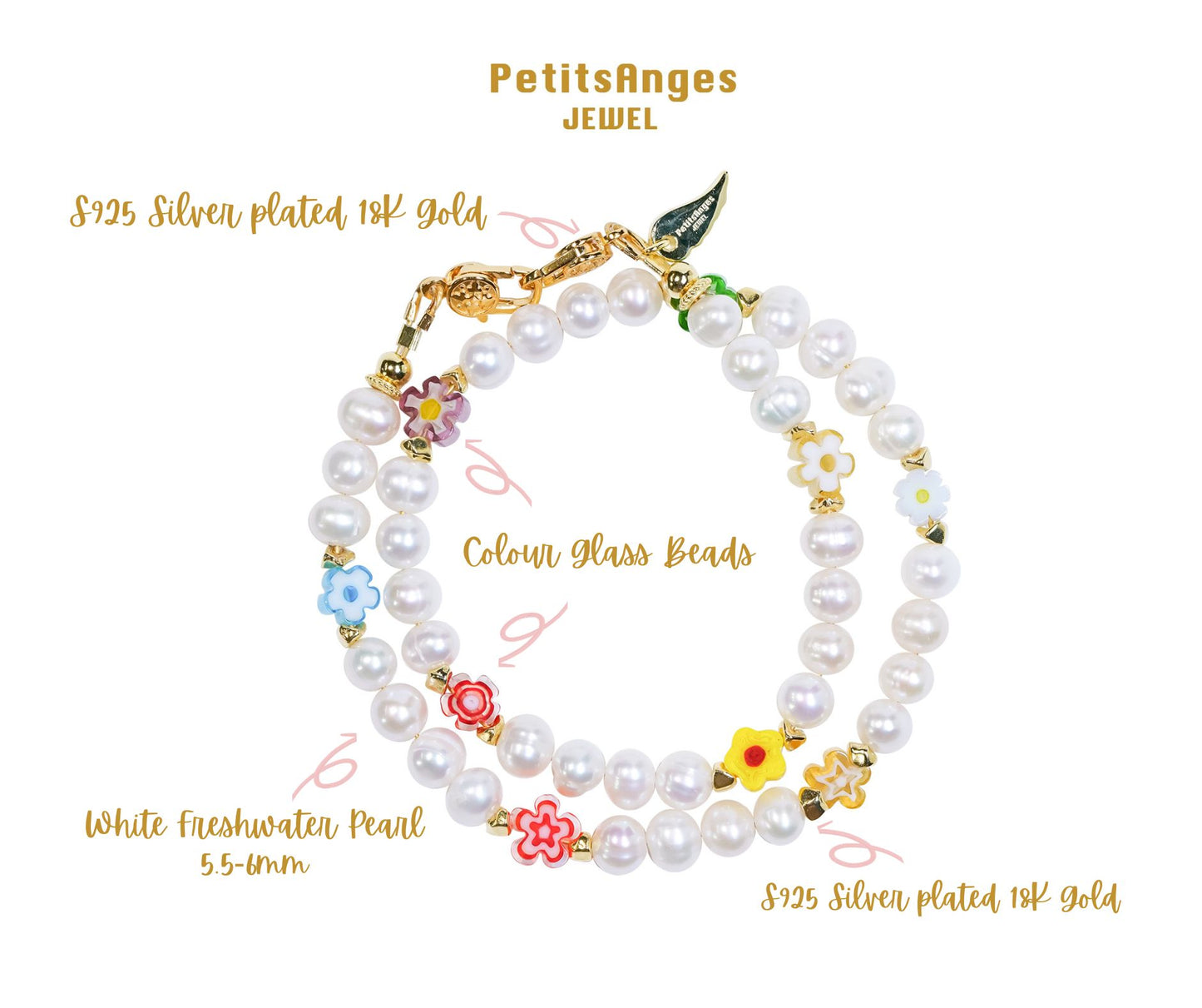 Pearl-Flower Glass Bead Charm/ Bracelet