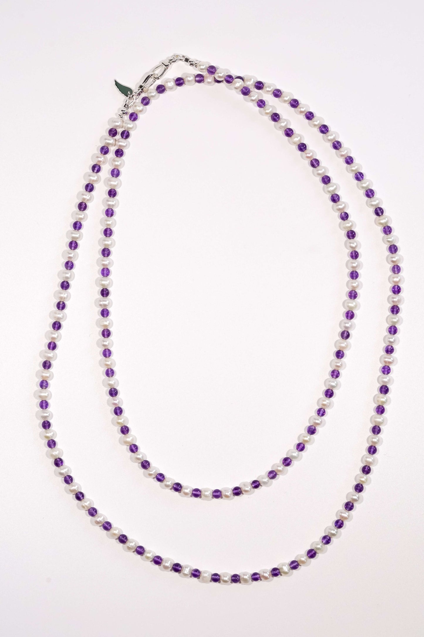 Pearl-Amethyst Cross-body Phone Strap with Freshwater Pearls, Amethyst Stones, and S925 Silver, Elegant 120cm Accessory