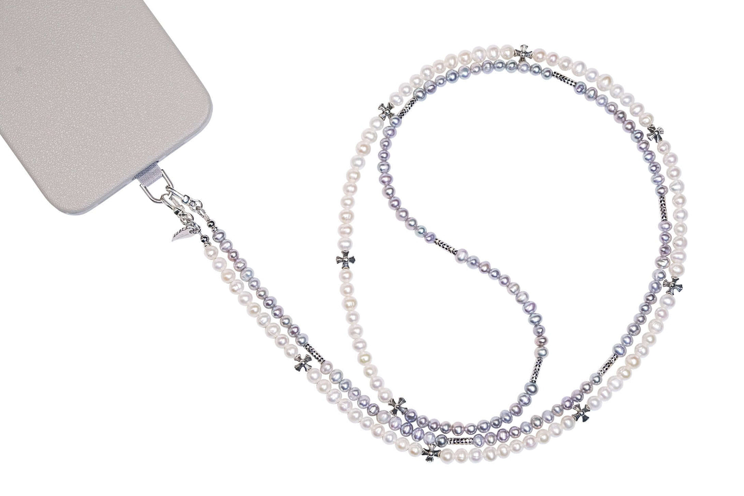 Pearl-Silver Charm Cross-body Phone Strap/ Necklace